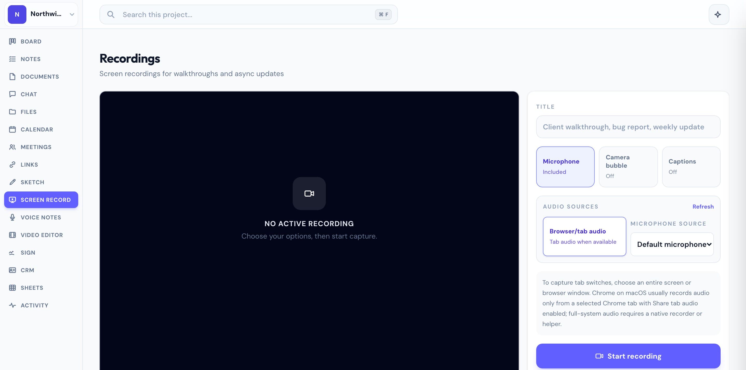 Screen recordings stored inside a Progress project