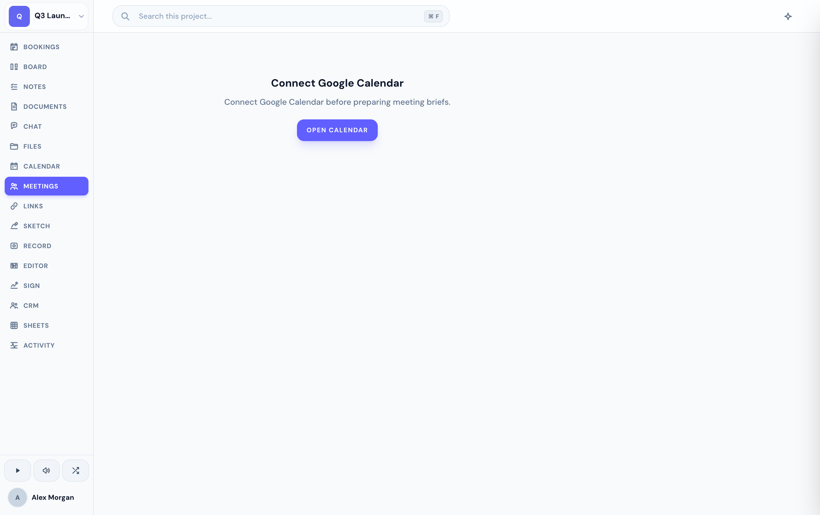 The Meetings tab — start or join a call.