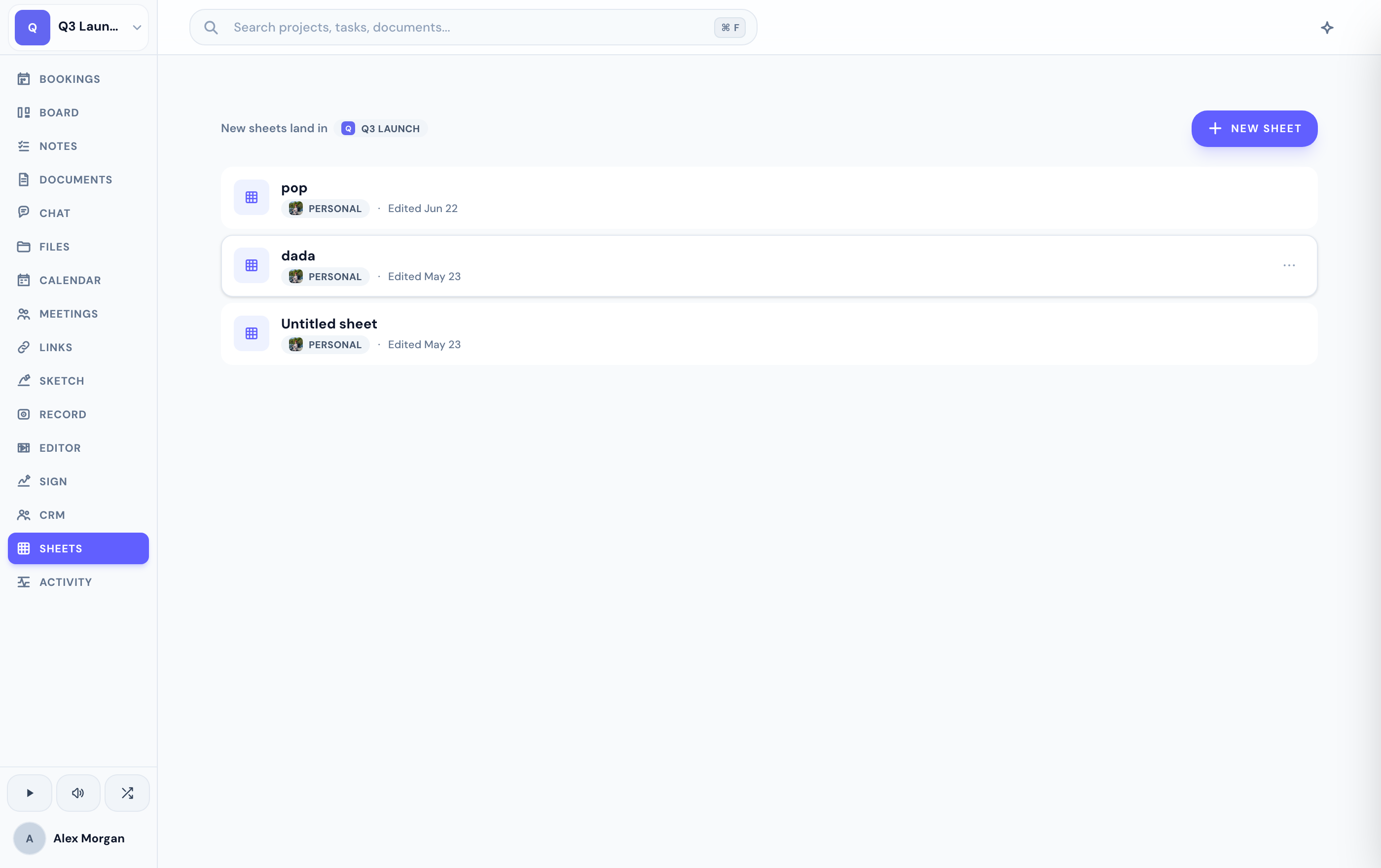 Sheets — full spreadsheets, right in your workspace.
