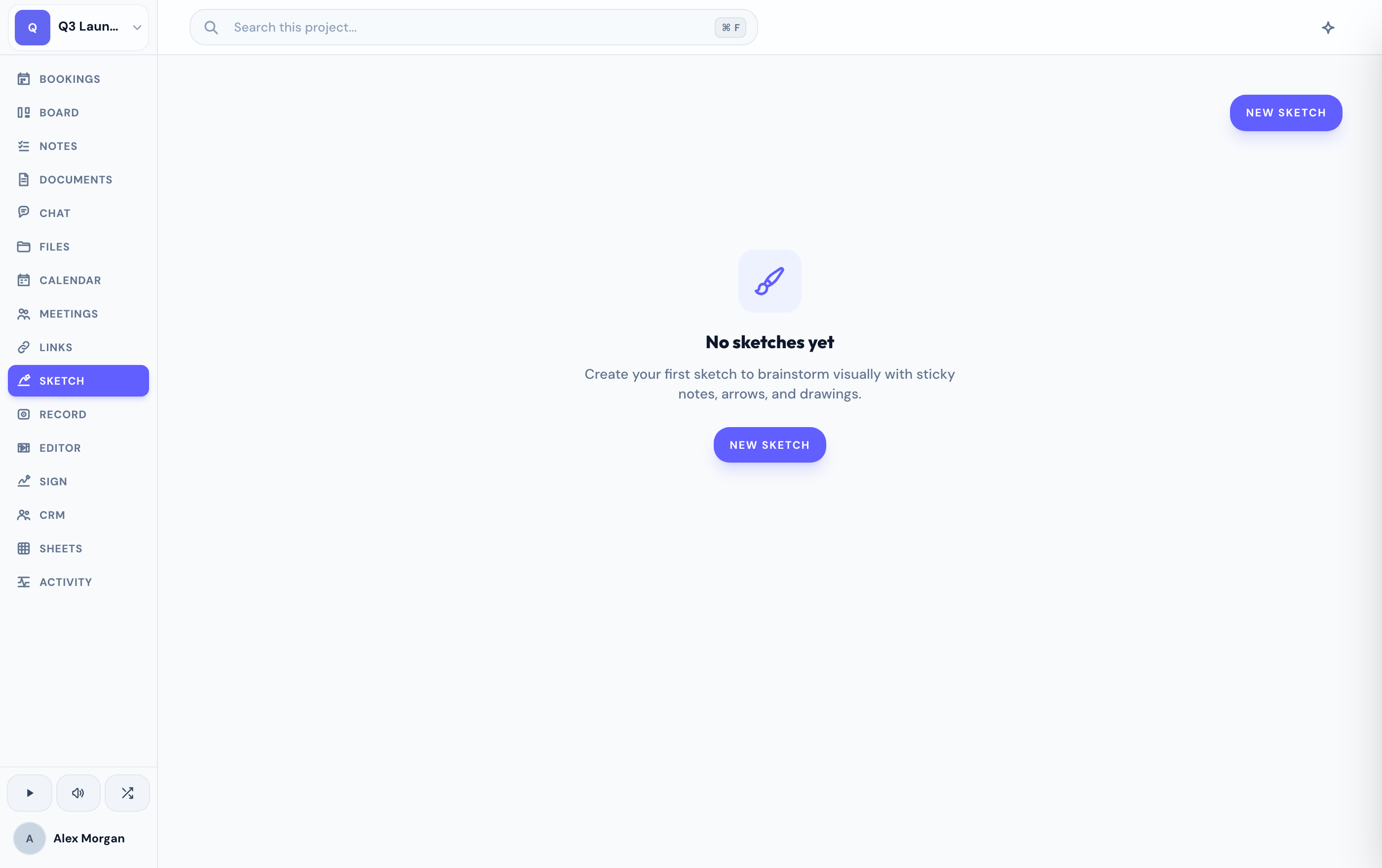 The Sketch tab — a freeform whiteboard for the project.